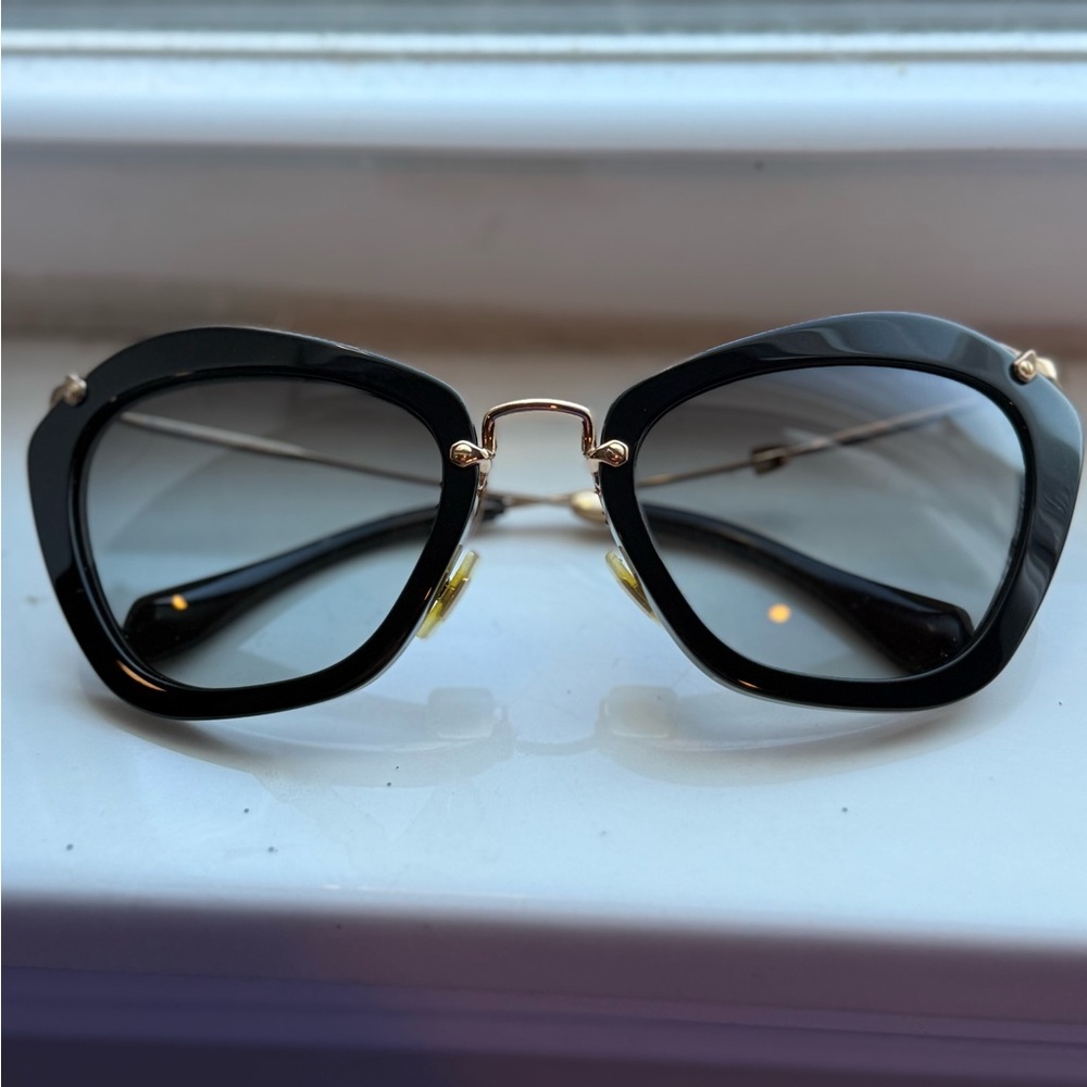 Miu Miu Black and Gold Geometric Sunglasses